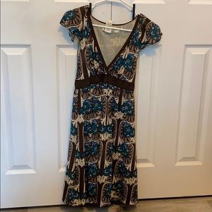 Studio M Brown and Blue V-Neck Dress